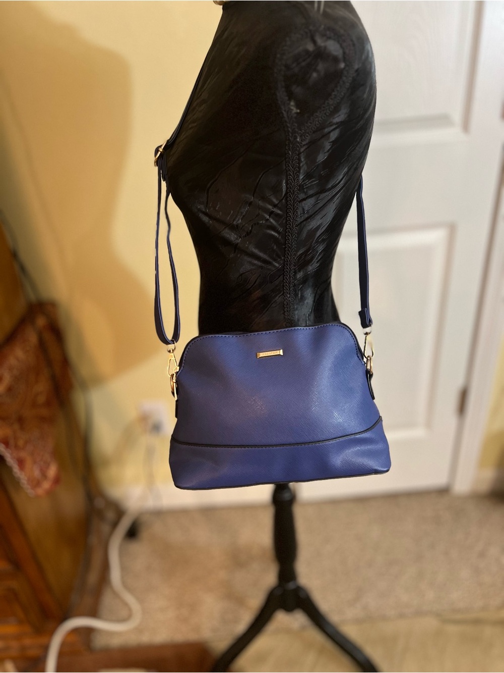 Unk Blue Crossbody Bag with Gold Hardware